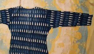 women navy blue batik print kurti