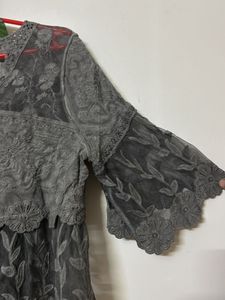 Gray Lace Peplum Top