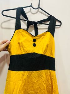 Yellow Corset Waist Sweet Heart Neck Dress