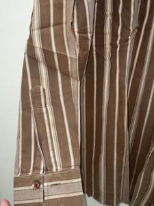 Coffee Brown Striped Pure Cotton Shirt