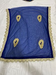 Elegant Beige &amp; Blue Embroidered Salwar Kameez