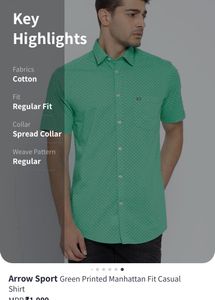 Arrow Sport Sea Green Pure Cotton Casual Shirt