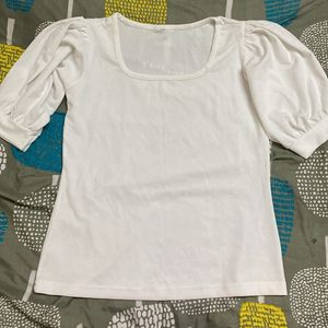 White Puff Sleeves Top