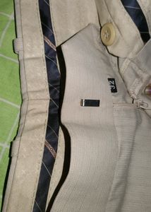 Beige Self Printed Straight Fit Formal Pants Wome