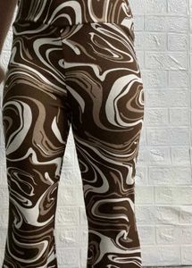 Aesthetic Y2K Brown Swirl Print Flared Pants