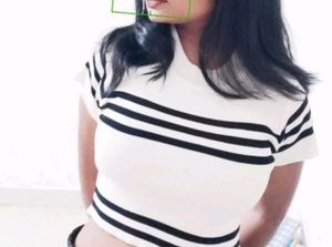 Cute White Crop Top With Black Strips