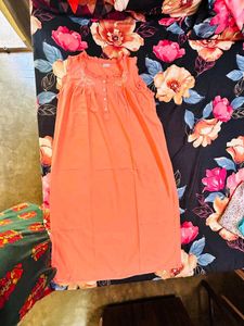 Orange Night Dress Embroidered