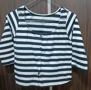 Crop Top White And Blue Stripes