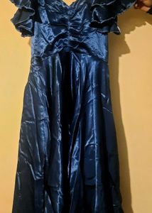 Elegant Blue high low Ruffled Dress