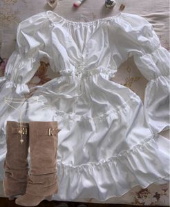 Korean Minimal White Ruffled Dress
