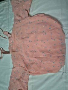Peach Polka Dot Chiffon Top with Neck Tie