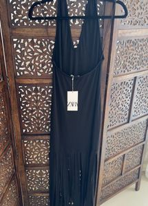 Zara Limited Edisn Fringe Style Halter MIDI Dress