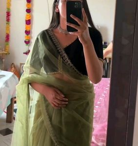 Olive Green Net Saree