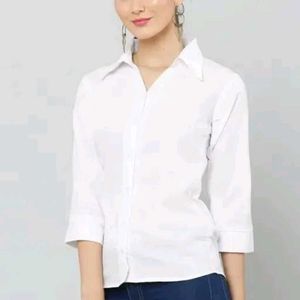 White 3/4 Sleeve Button-Down