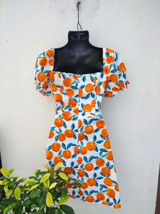 Shein Orange Puff Sleeve Dress