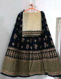 Elegant Navy Blue Embroidered Lehenga Choli