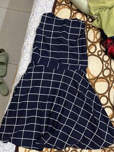 Navy &amp; White Checked Dress