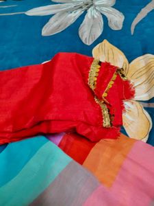 Colorful Striped Saree With Golden Zari Border