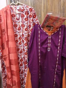 BrandNewCombo-Maroon&amp;Orange Embroidered Kurta+Plaz