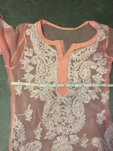 Chikankari Peach Kurti With Inner