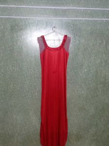 Red Satin Robe with Lace Trim