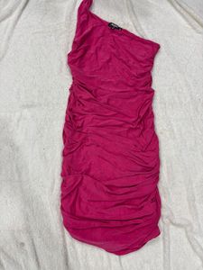 Pink One-Shoulder Ruched Dress
