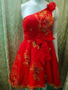 Red &amp; Gold Hi Low Party Dress