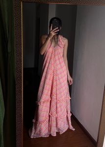 Chiffon Frill Halter Tier Ruffle Maxi Dress