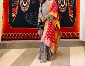Elegant Grey &amp; Red Indian Outfit
