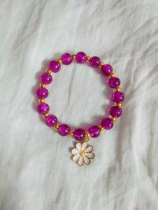 Red Beaded Bracelet with Flower Charm