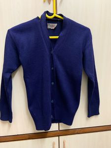 Navy Blue Button Down Sweater For Girls