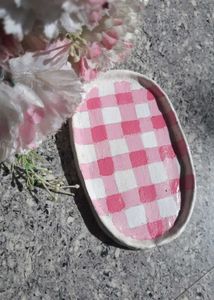 Pink Gingham Trinket Dish
