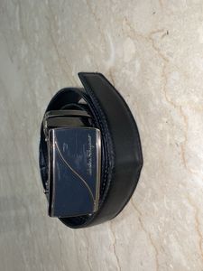 Black Leather Belt- Blue Ferragamo Buckle