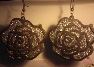 Rose Gold Glitter Flower Earrings