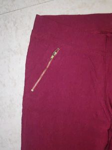 Maroon Zipper Pants With Top