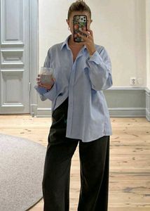 Zara Textured Light Blue Button-Down Shirt