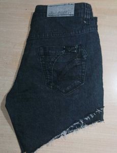 Black Denim Frayed Shorts