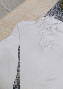 Elegant White Ruffled Sweater