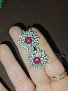 AD Pendant And earrings With Ruby Stone
