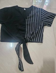 Striped &amp; Solid Tie-Up Top