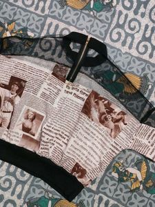 Newspaper Print Mesh Top
