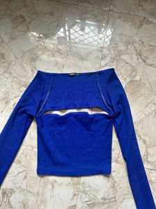 Blue Long Sleeve Cutout Top