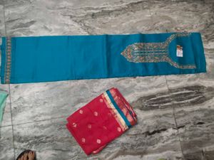 Teal Embroidered Dress Material