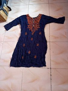 Embroidered Navy Blue Kurta