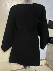 Korea Black Wrap Dress with Kimono Sleeves