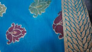 Blue Floral Design  zari work with minute stone