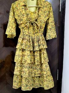 Yellow Floral Tiered Dress