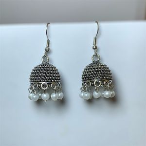 Silver Jhumka Earrings with beads