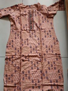 Light Brown Printed Kurti Pant Set XL