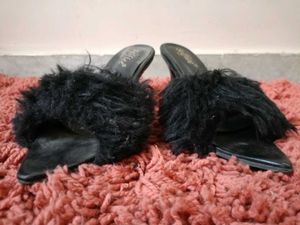 Stylish Black Faux Fur Heels